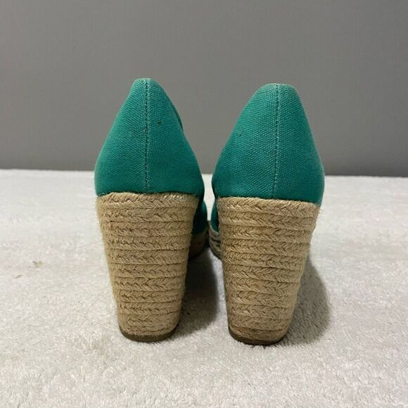 Merona Womens Teal Espadrille Wedge Platform Shoes 9.5 Canvas Retro Rockabilly - Picture 3 of 10